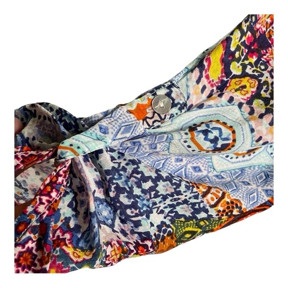 Soft Surroundings Geneva Tunic Top Boho Mosaic Print Blue Orange Sharkbite Hem - Picture 4 of 11